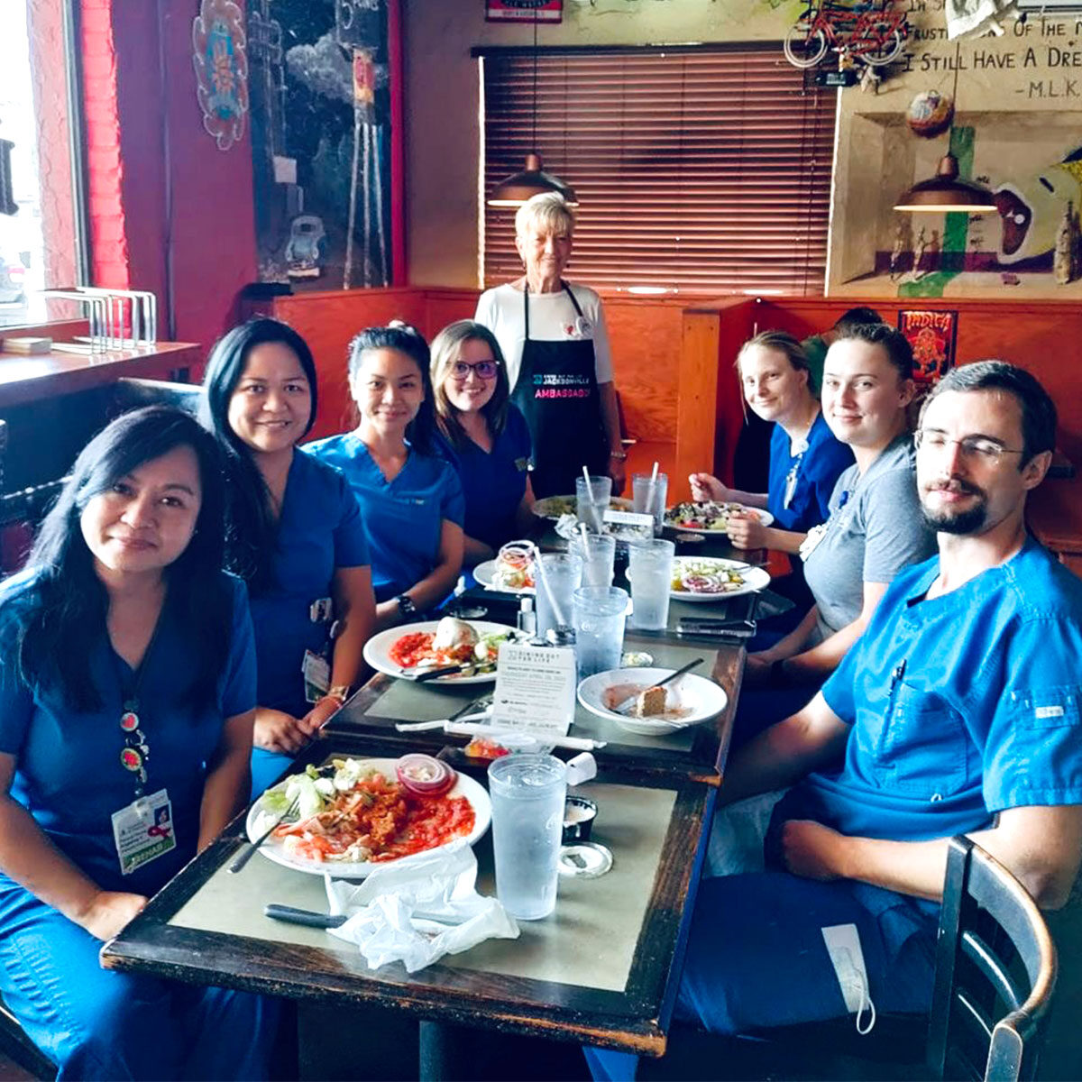 Nurses eating at a restaurant. Dining Out For Life® Jacksonville FL